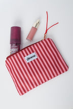 Plat toilettasje dunne streep - Roze rood