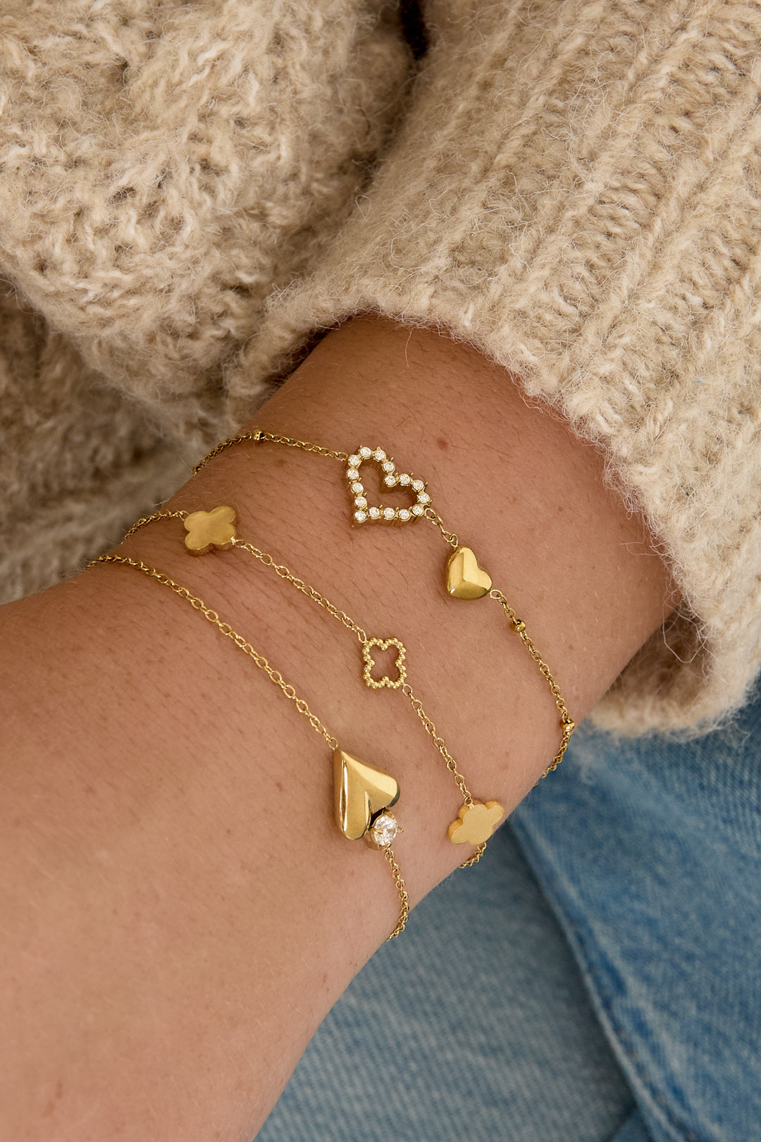 Roestvrijstalen bedelarmbanden met hartje, eenvoudige dagelijkse serie, dames sieraden